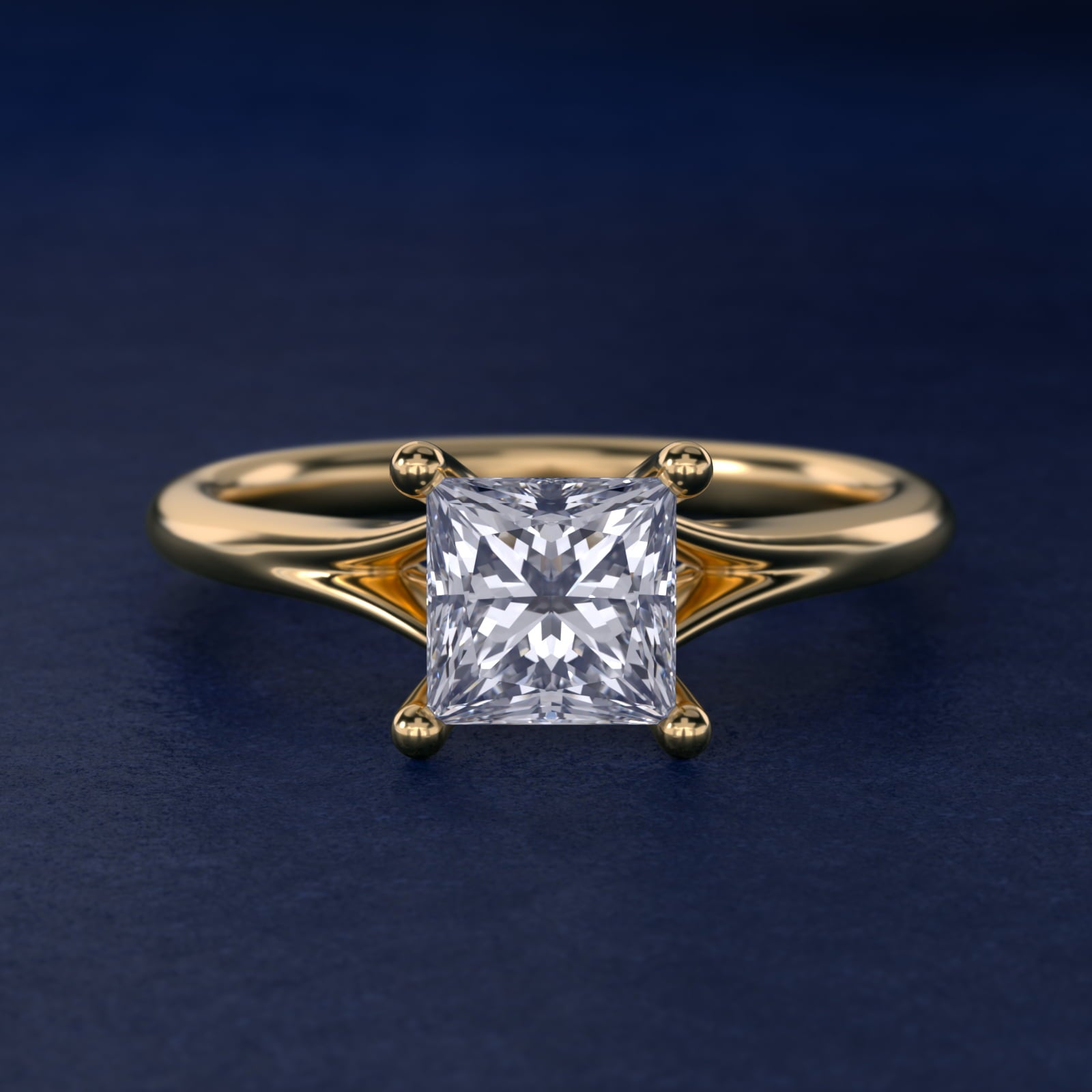 Petite Split Shank Solitaire in 18k Yellow Gold - Princess Center