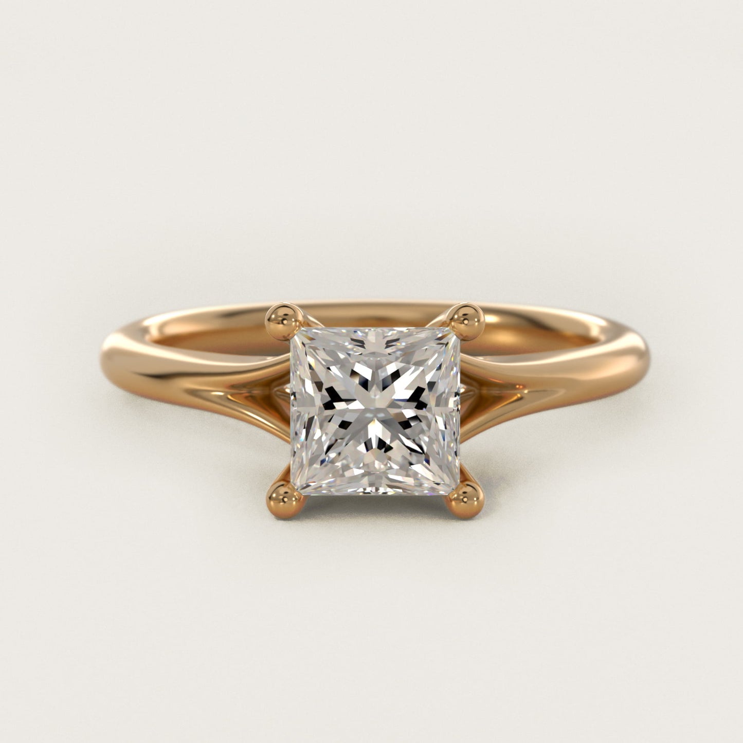 Petite Split Shank Solitaire in 18k Yellow Gold - Princess Center