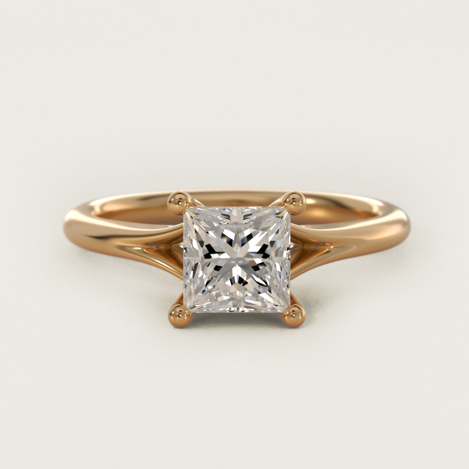 Petite Split Shank Solitaire in 18k Yellow Gold - Princess Center
