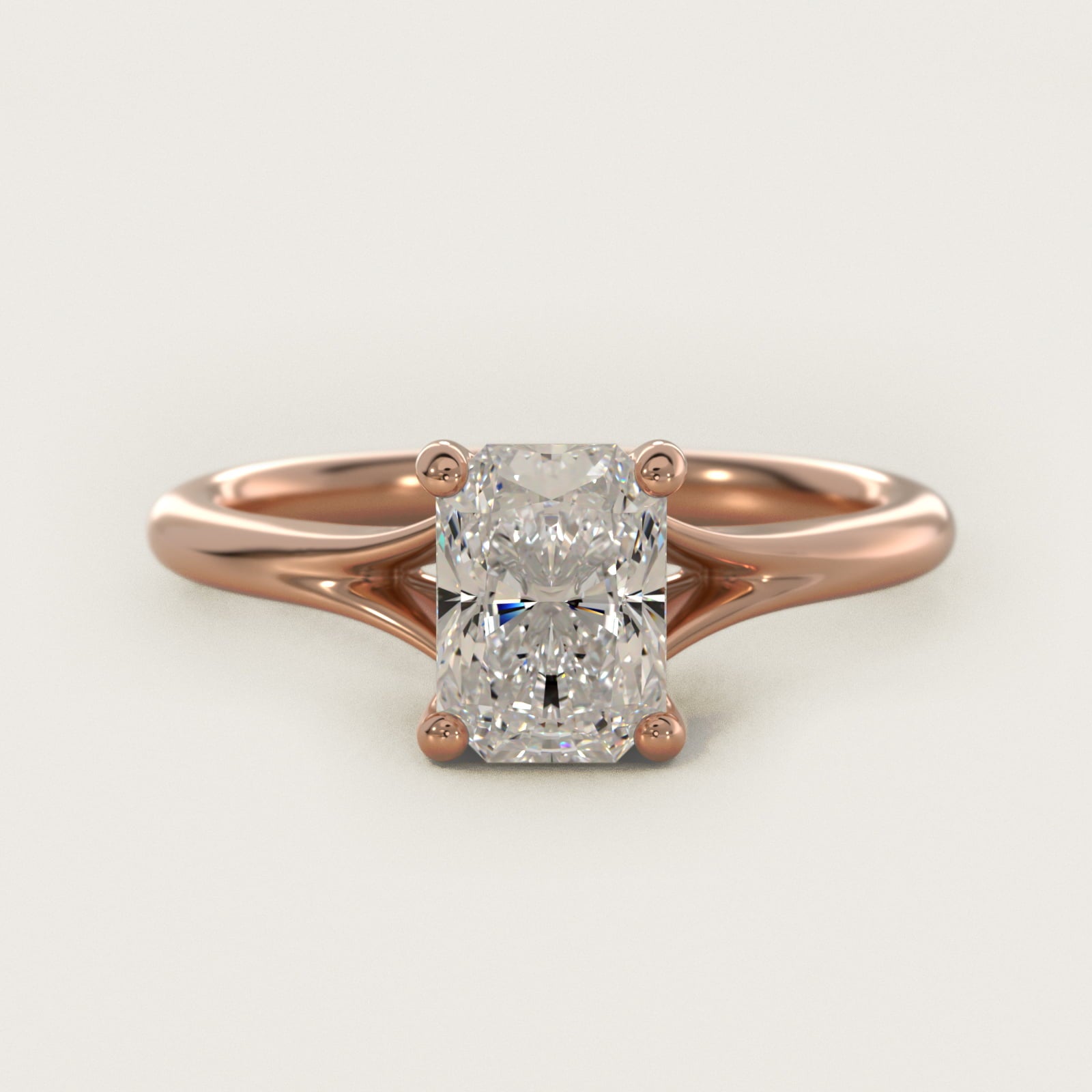 Petite Split Shank Solitaire in 14k Rose Gold - Radiant Center