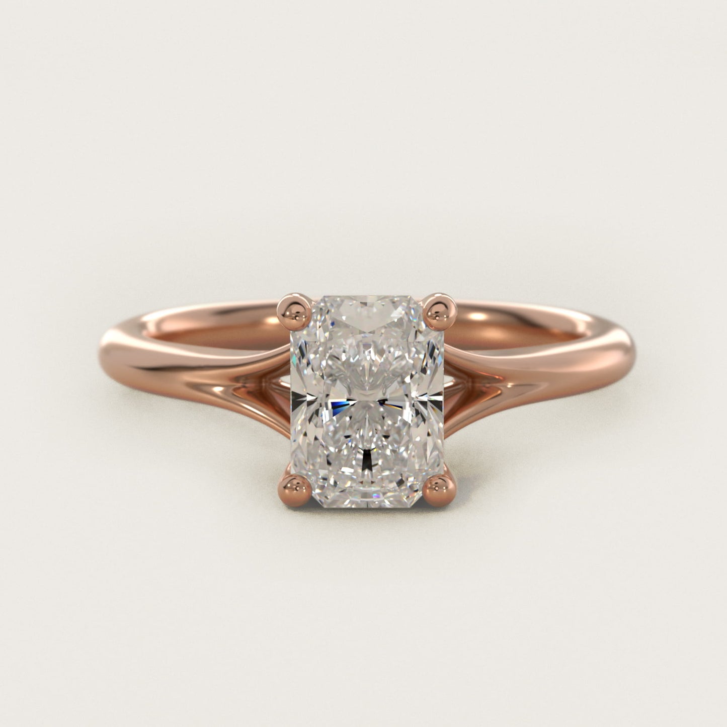 Petite Split Shank Solitaire in 18k Rose Gold - Radiant Center