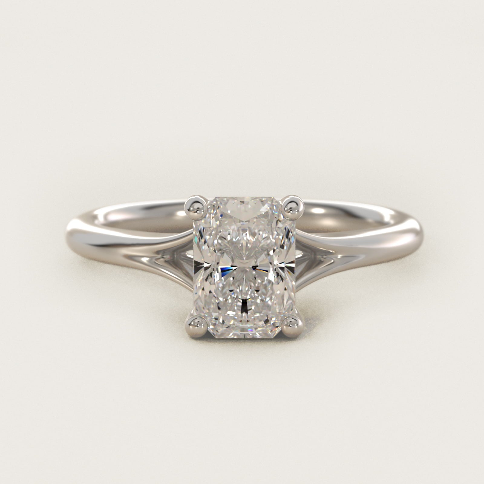 Petite Split Shank Solitaire in 14k White Gold - Radiant Center