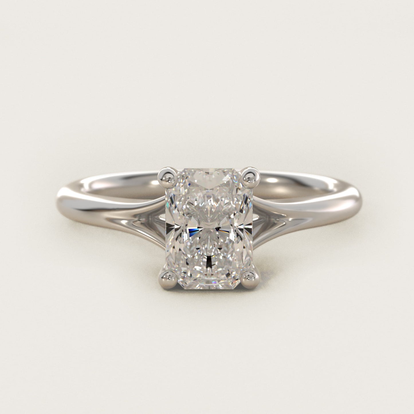 Petite Split Shank Solitaire in 18k White Gold - Radiant Center