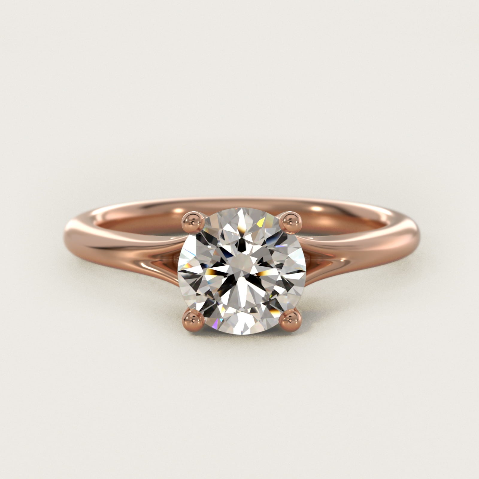 Petite Split Shank Solitaire in 18k Rose Gold - Round Center