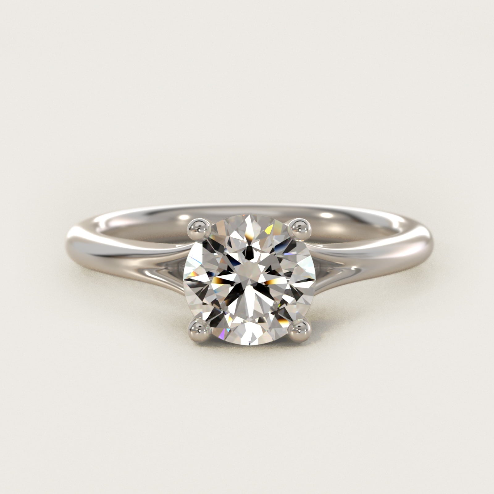 Petite Split Shank Solitaire in 18k White Gold - Round Center