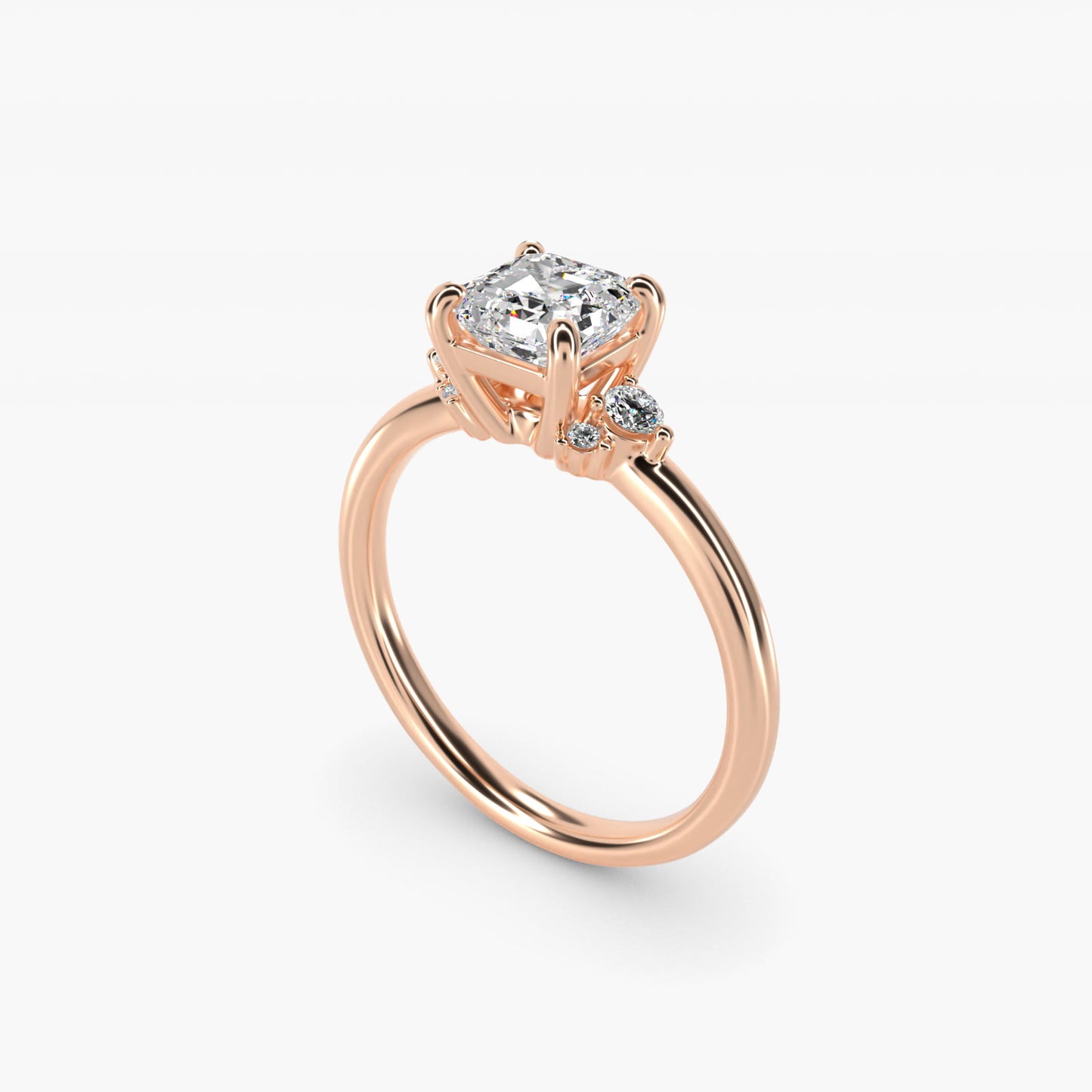 Petite Three Diamond Engagement Ring in 18k Rose Gold (1/10 ct. tw.) - Asscher Center