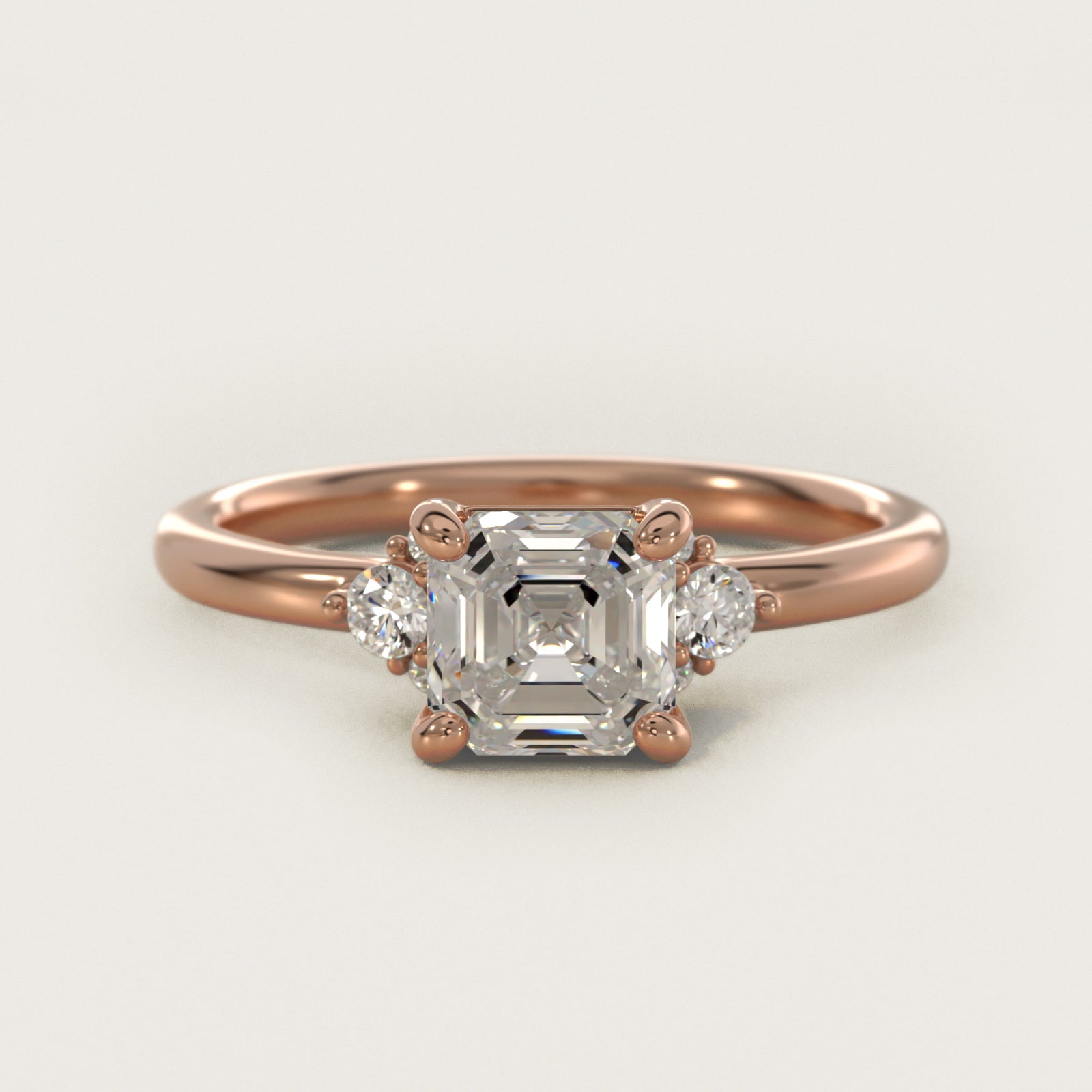 Petite Three Diamond Engagement Ring in 14k Rose Gold (1/10 ct. tw.) - Asscher Center
