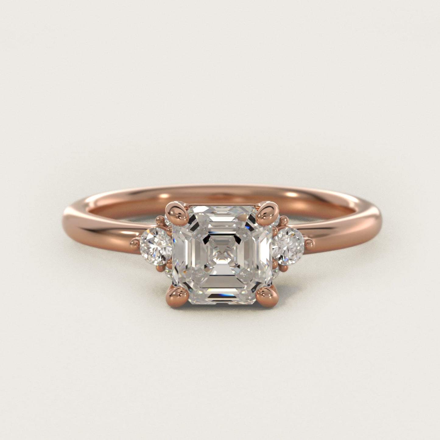 Petite Three Diamond Engagement Ring in 18k Rose Gold (1/10 ct. tw.) - Asscher Center