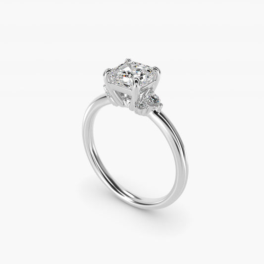 Petite Three Diamond Engagement Ring in 14k White Gold (1/10 ct. tw.) - Asscher Center