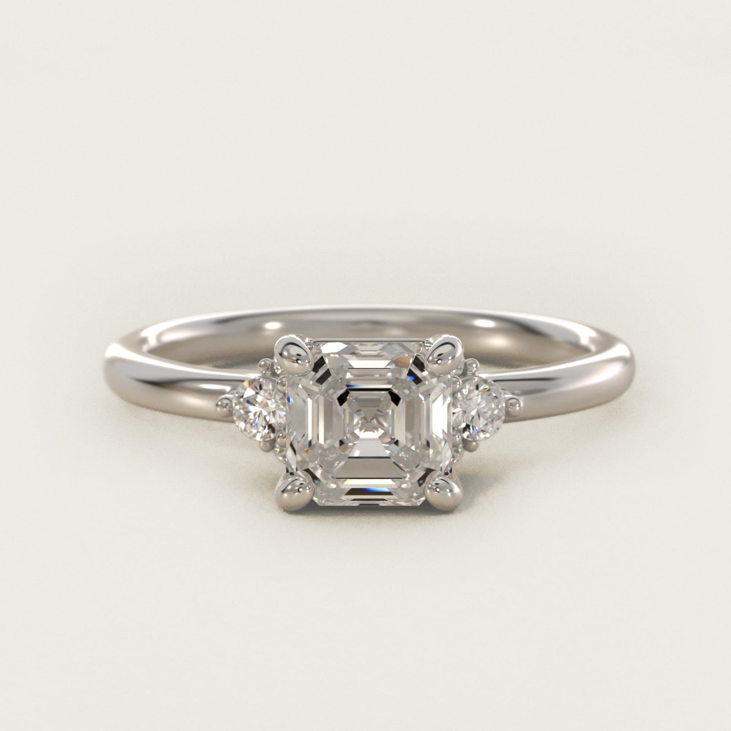 Petite Three Diamond Engagement Ring in 14k White Gold (1/10 ct. tw.) - Asscher Center