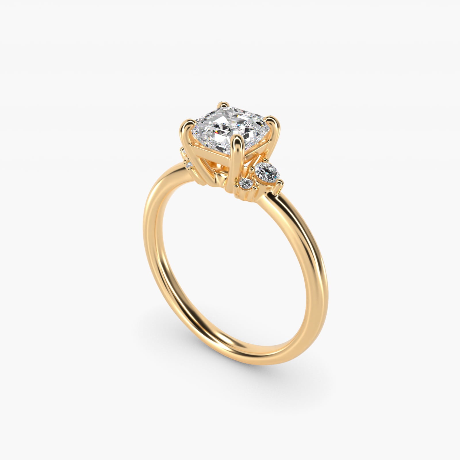 Petite Three Diamond Engagement Ring in 14k Yellow Gold (1/10 ct. tw.) - Asscher Center
