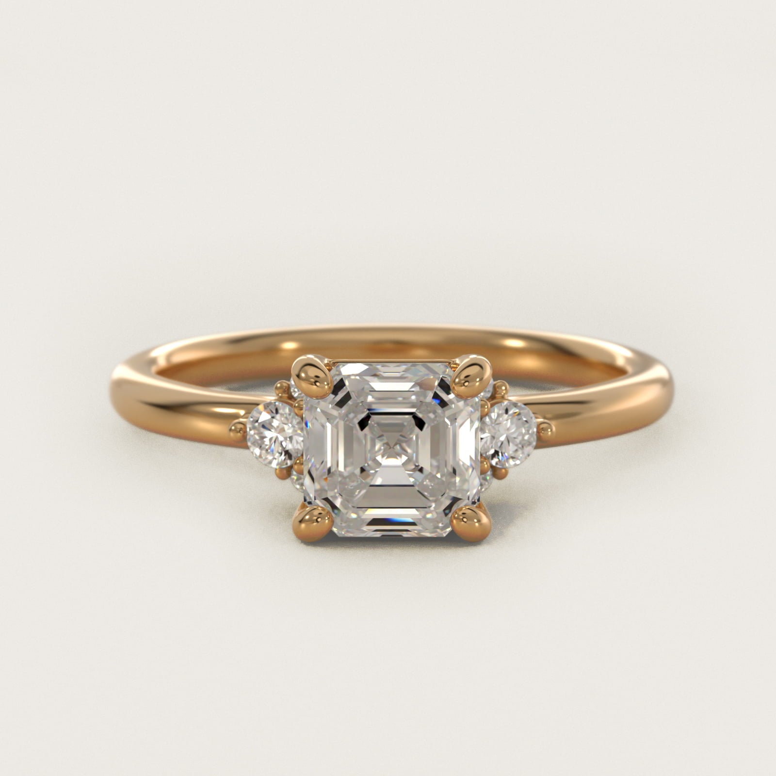 Petite Three Diamond Engagement Ring in 14k Yellow Gold (1/10 ct. tw.) - Asscher Center