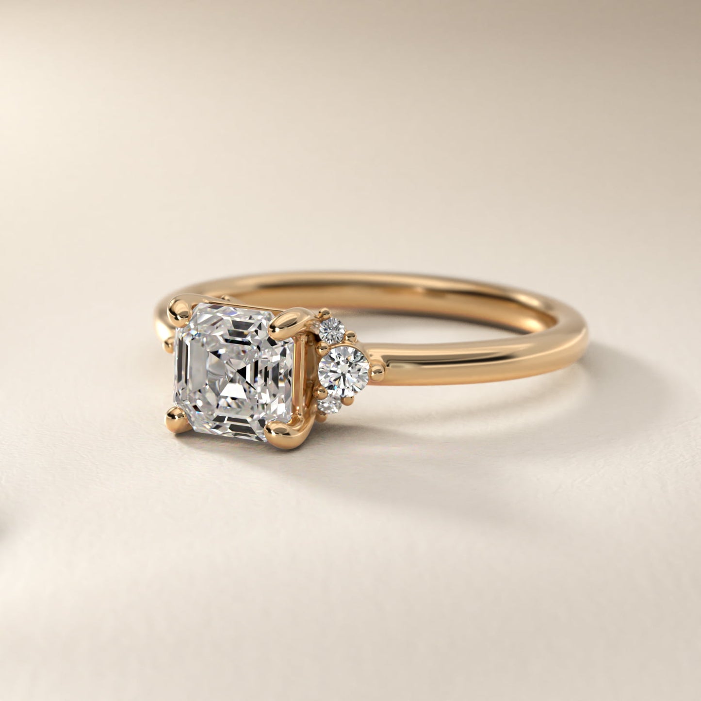 Petite Three Diamond Engagement Ring in 18k Yellow Gold (1/10 ct. tw.) - Asscher Center