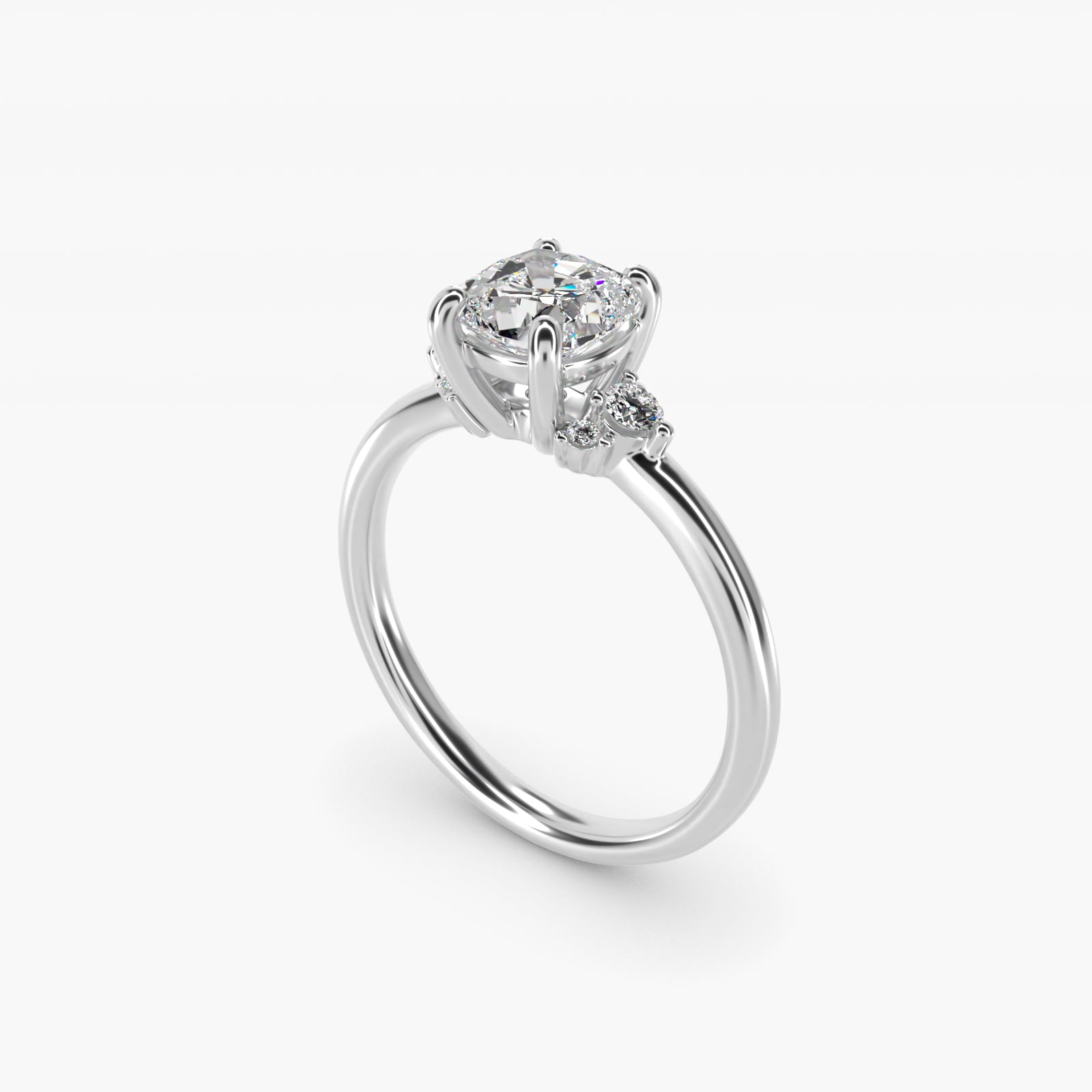 Petite Three Diamond Engagement Ring in 14k White Gold (1/10 ct. tw.) - Cushion Center