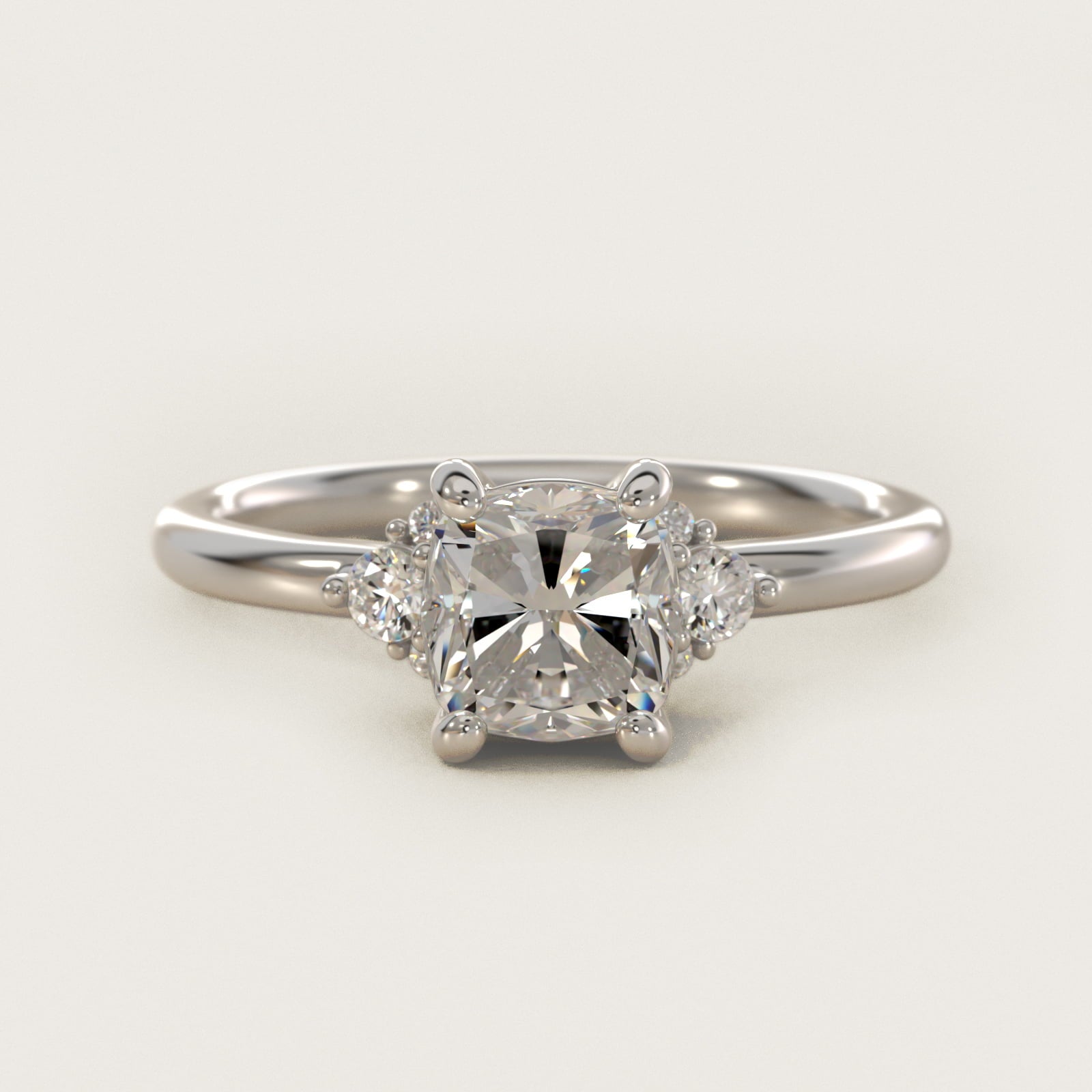 Petite Three Diamond Engagement Ring in 14k White Gold (1/10 ct. tw.) - Cushion Center