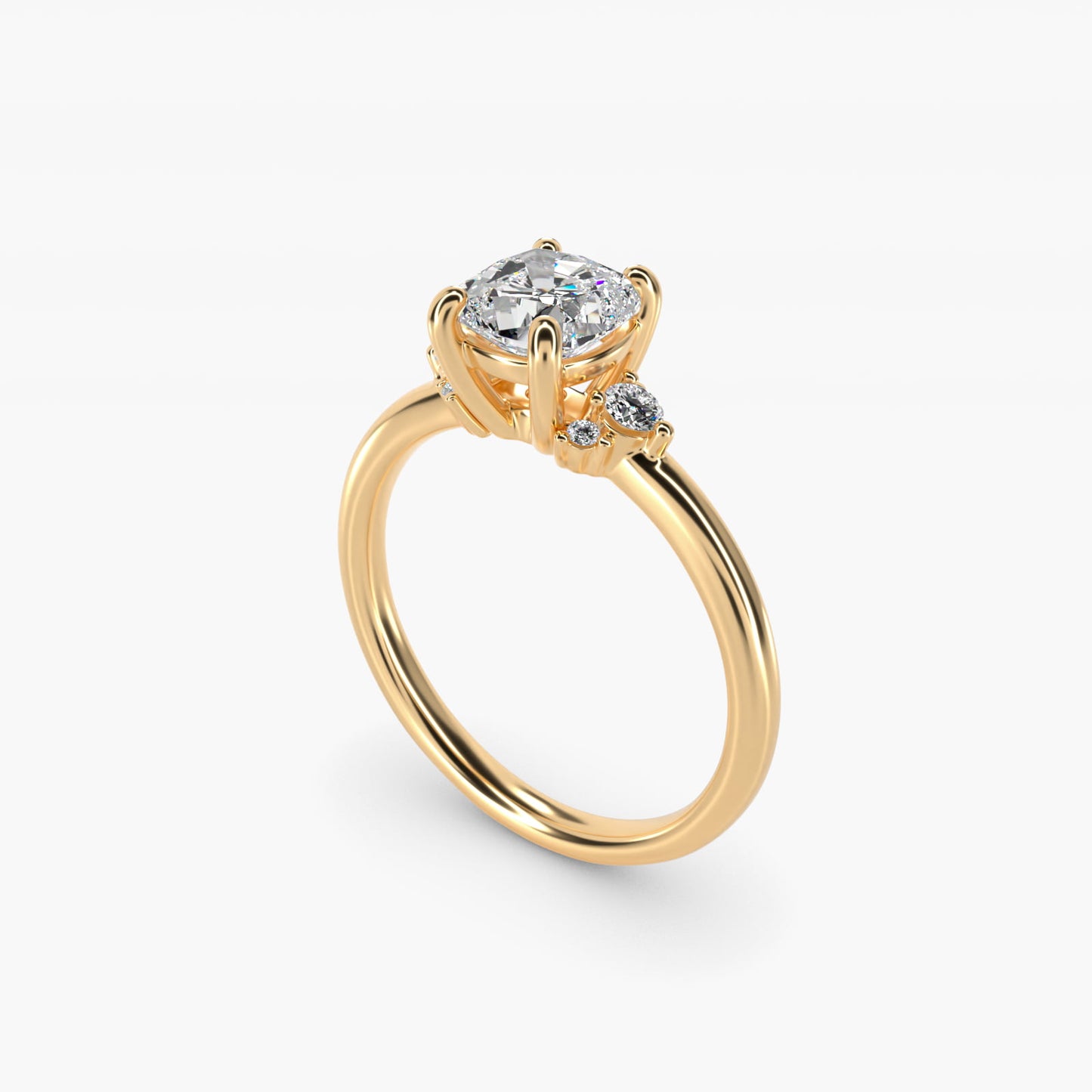 Petite Three Diamond Engagement Ring in 14k Yellow Gold (1/10 ct. tw.) - Cushion Center