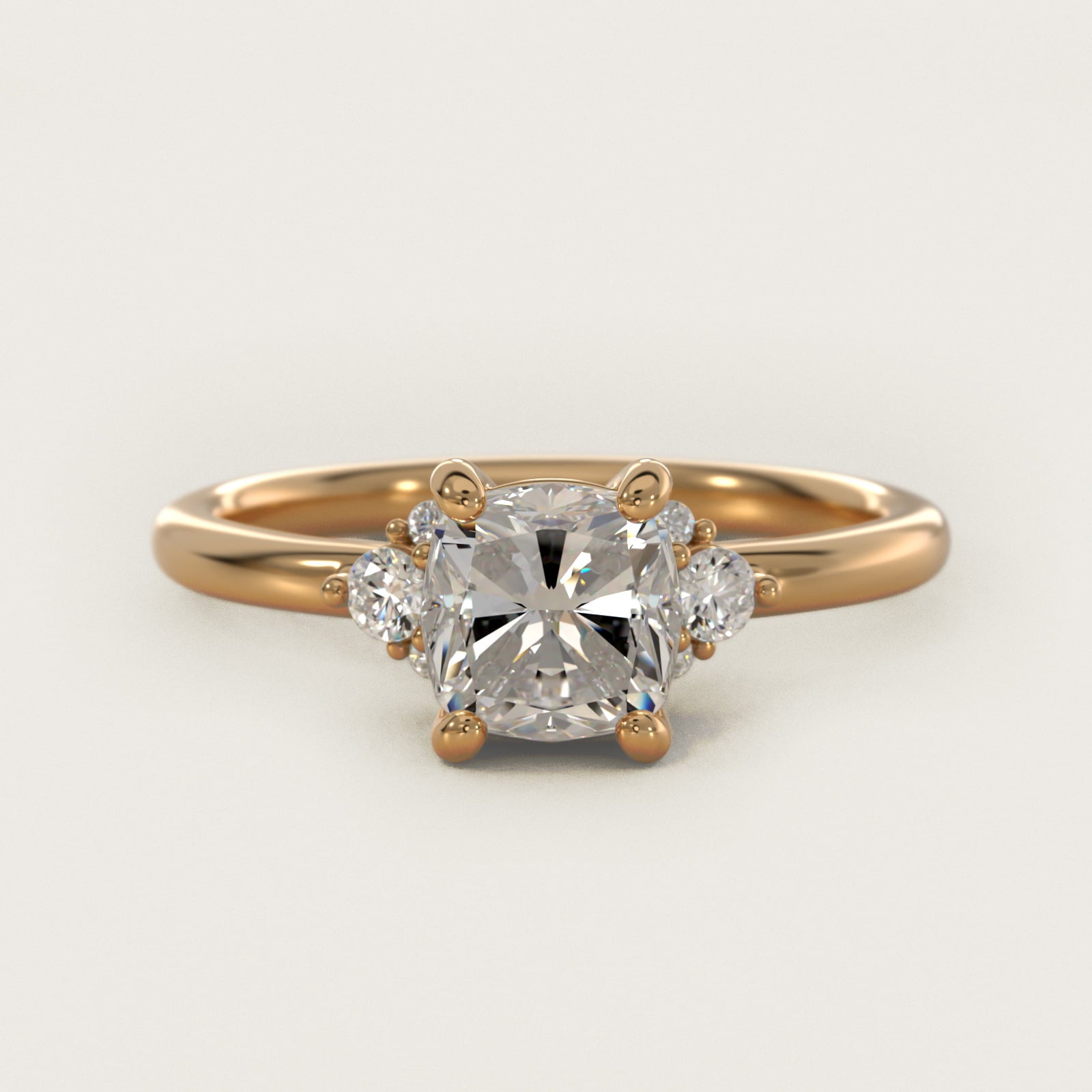 Petite Three Diamond Engagement Ring in 14k Yellow Gold (1/10 ct. tw.) - Cushion Center