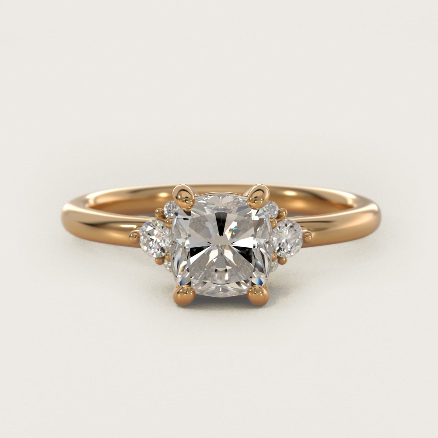 Petite Three Diamond Engagement Ring in 18k Yellow Gold (1/10 ct. tw.) - Cushion Center