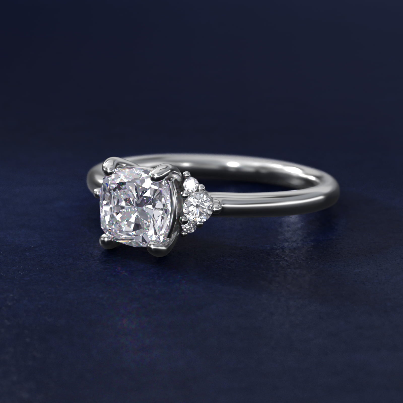 Petite Three Diamond Engagement Ring in Platinum (1/10 ct. tw.) - Cushion Center