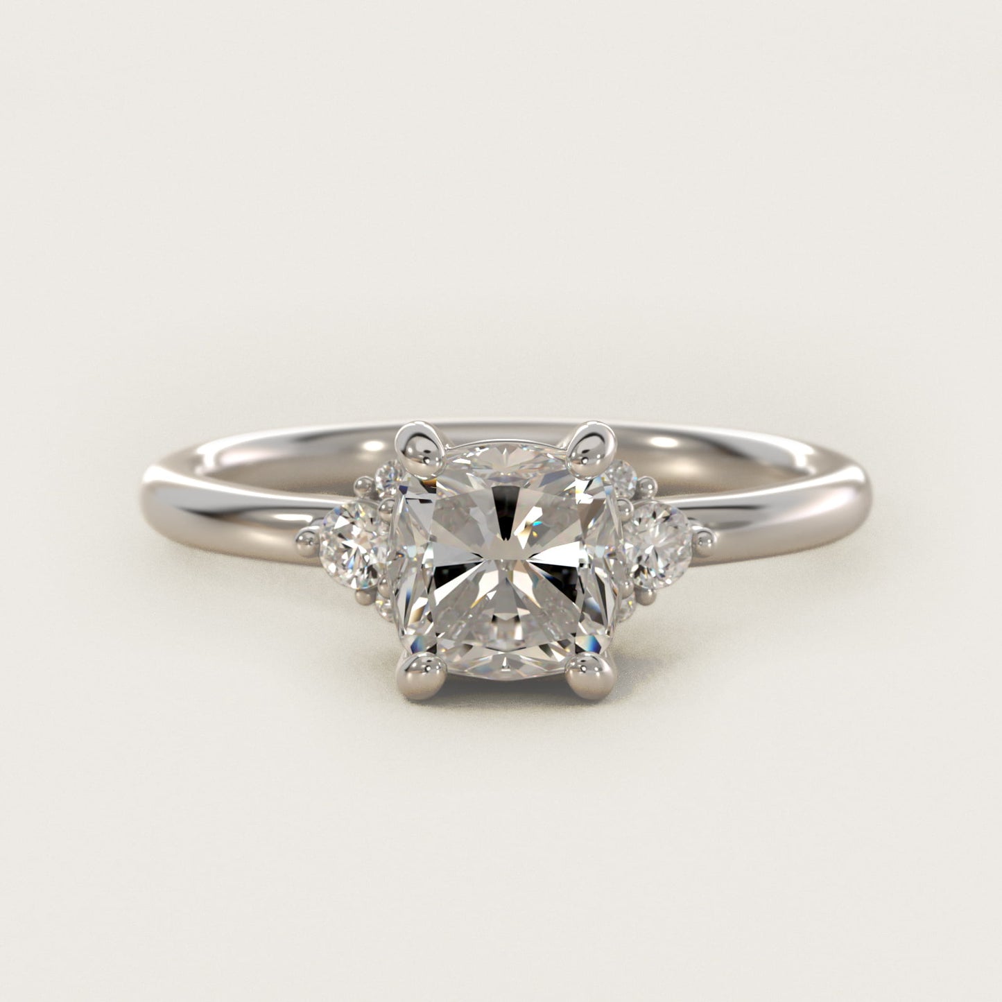 Petite Three Diamond Engagement Ring in Platinum (1/10 ct. tw.) - Cushion Center