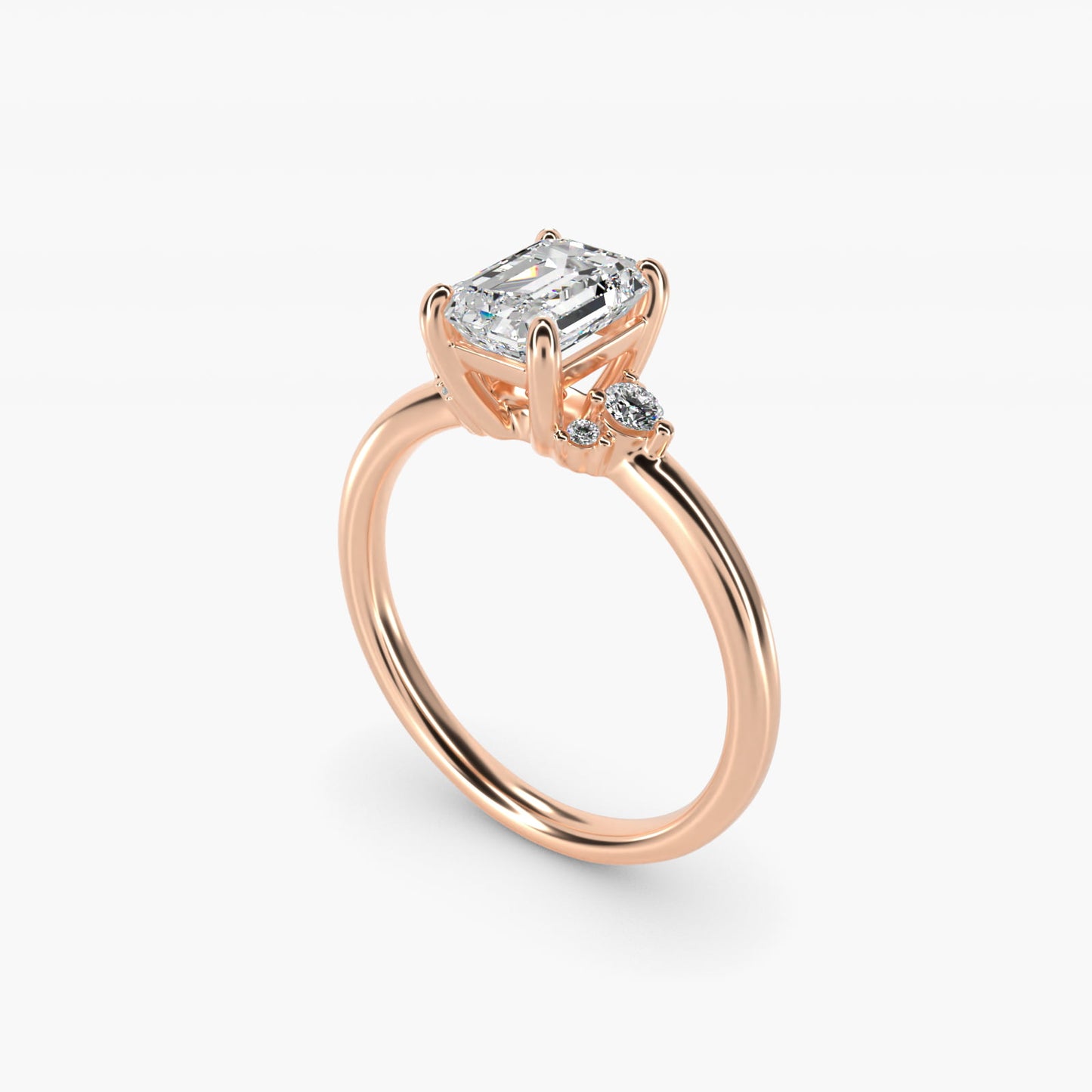 Petite Three Diamond Engagement Ring in 18k Rose Gold (1/10 ct. tw.) - Emerald Center