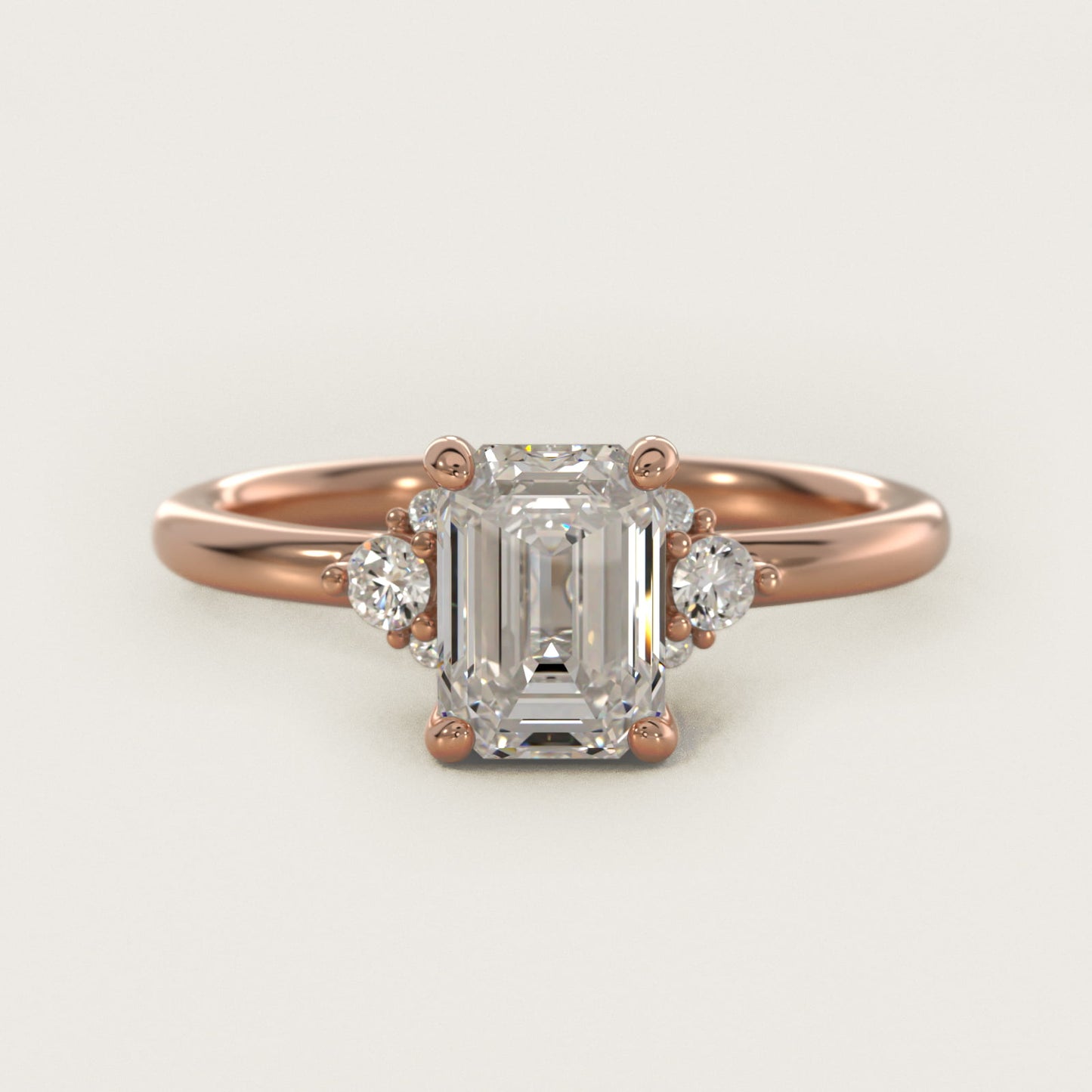 Petite Three Diamond Engagement Ring in 14k Rose Gold (1/10 ct. tw.) - Emerald Center