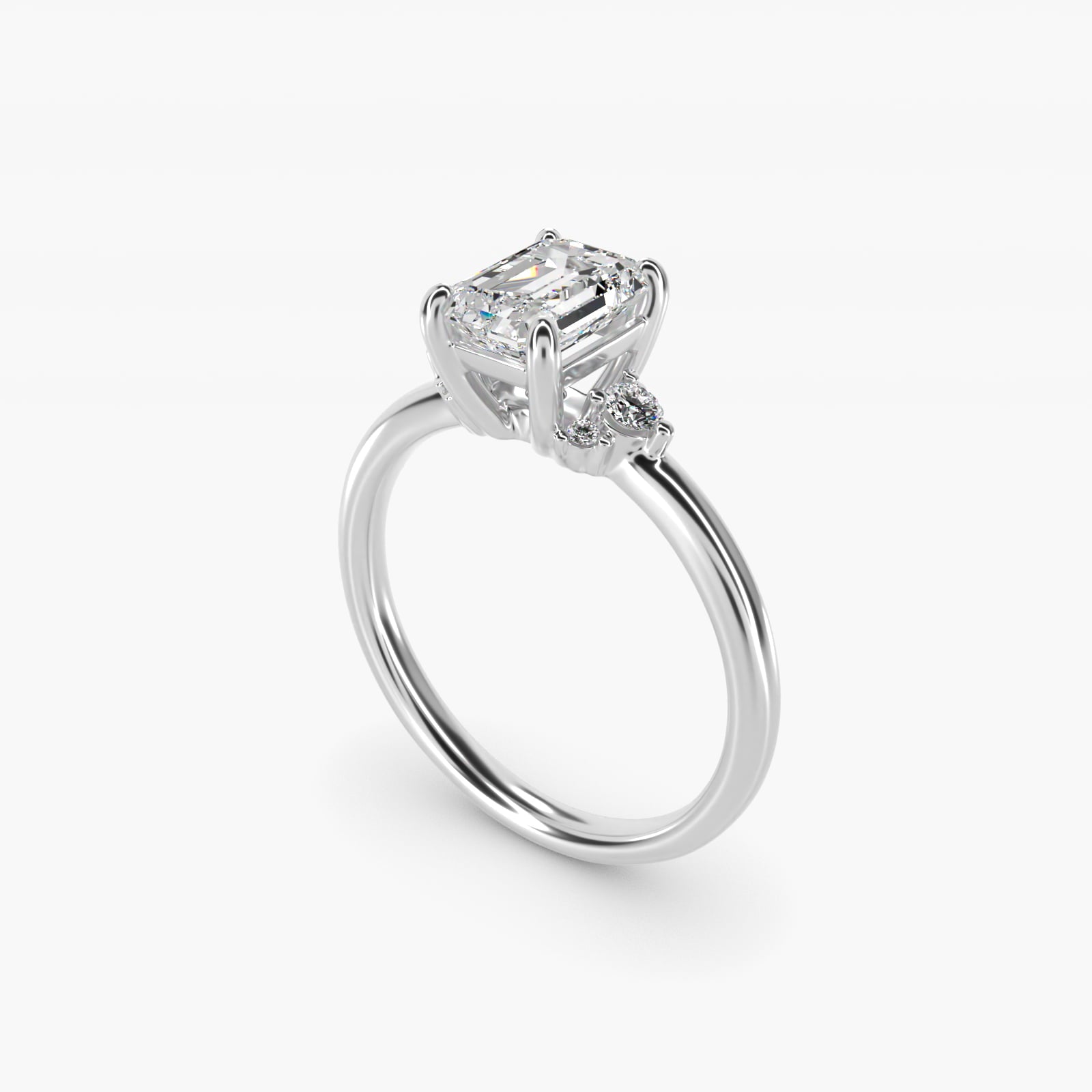 Petite Three Diamond Engagement Ring in 14k White Gold (1/10 ct. tw.) - Emerald Center