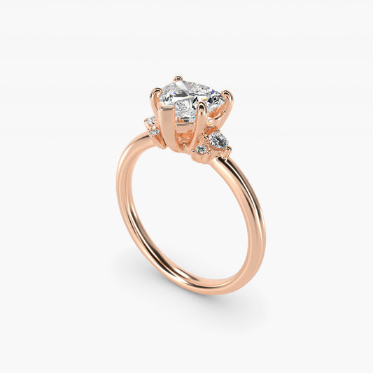 Petite Three Diamond Engagement Ring in 18k Rose Gold (1/10 ct. tw.) - Heart Center
