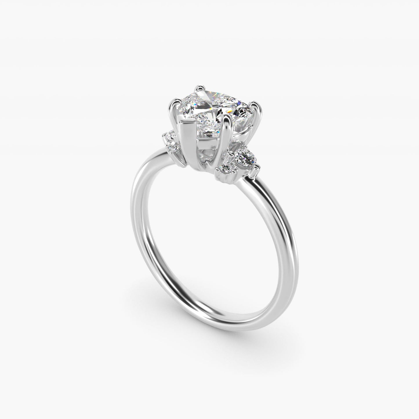 Petite Three Diamond Engagement Ring in 14k White Gold (1/10 ct. tw.) - Heart Center