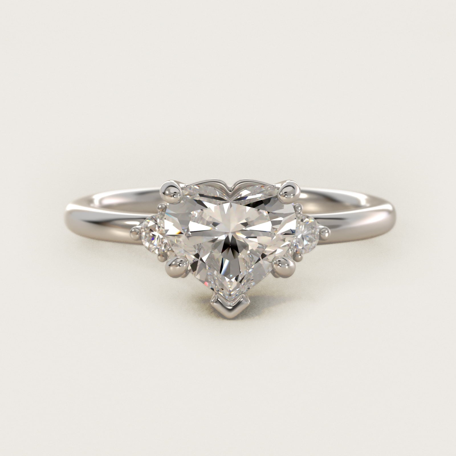 Petite Three Diamond Engagement Ring in 14k White Gold (1/10 ct. tw.) - Heart Center