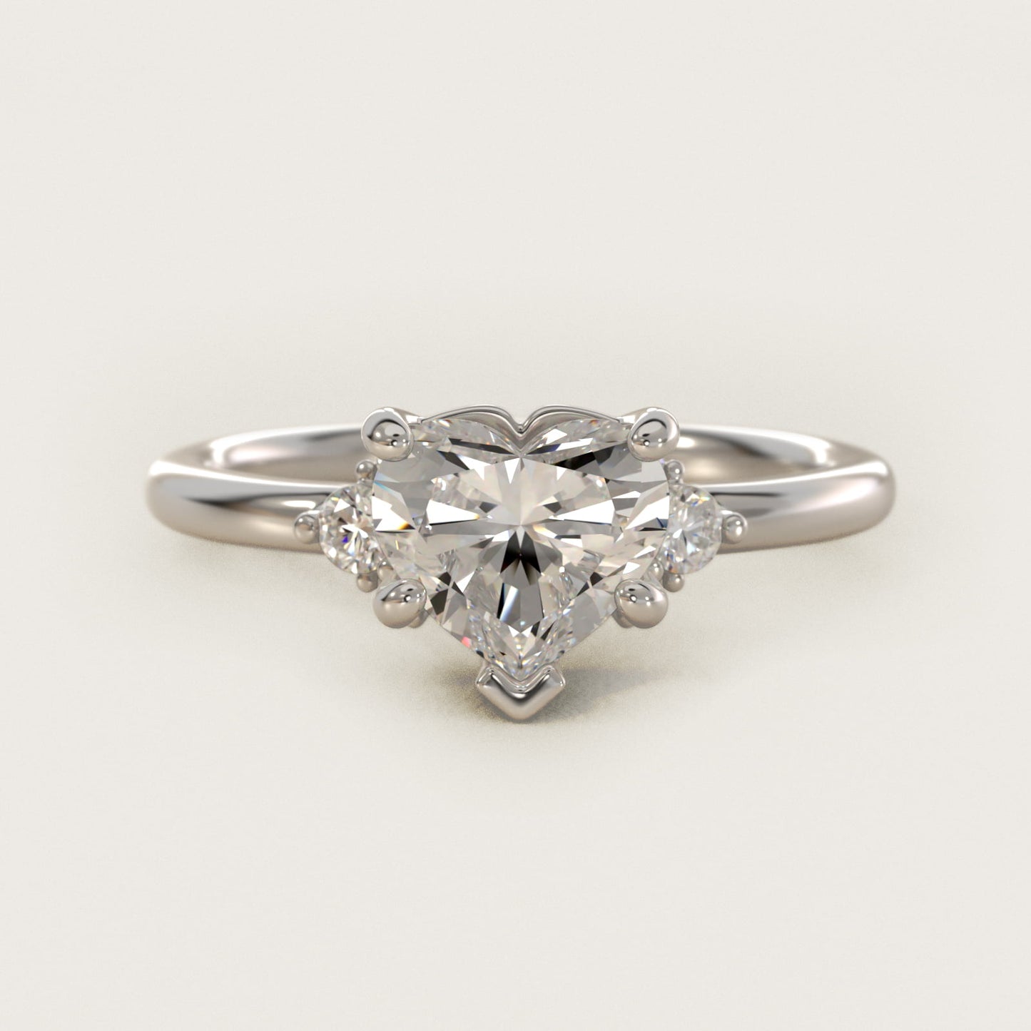Petite Three Diamond Engagement Ring in 18k White Gold (1/10 ct. tw.) - Heart Center