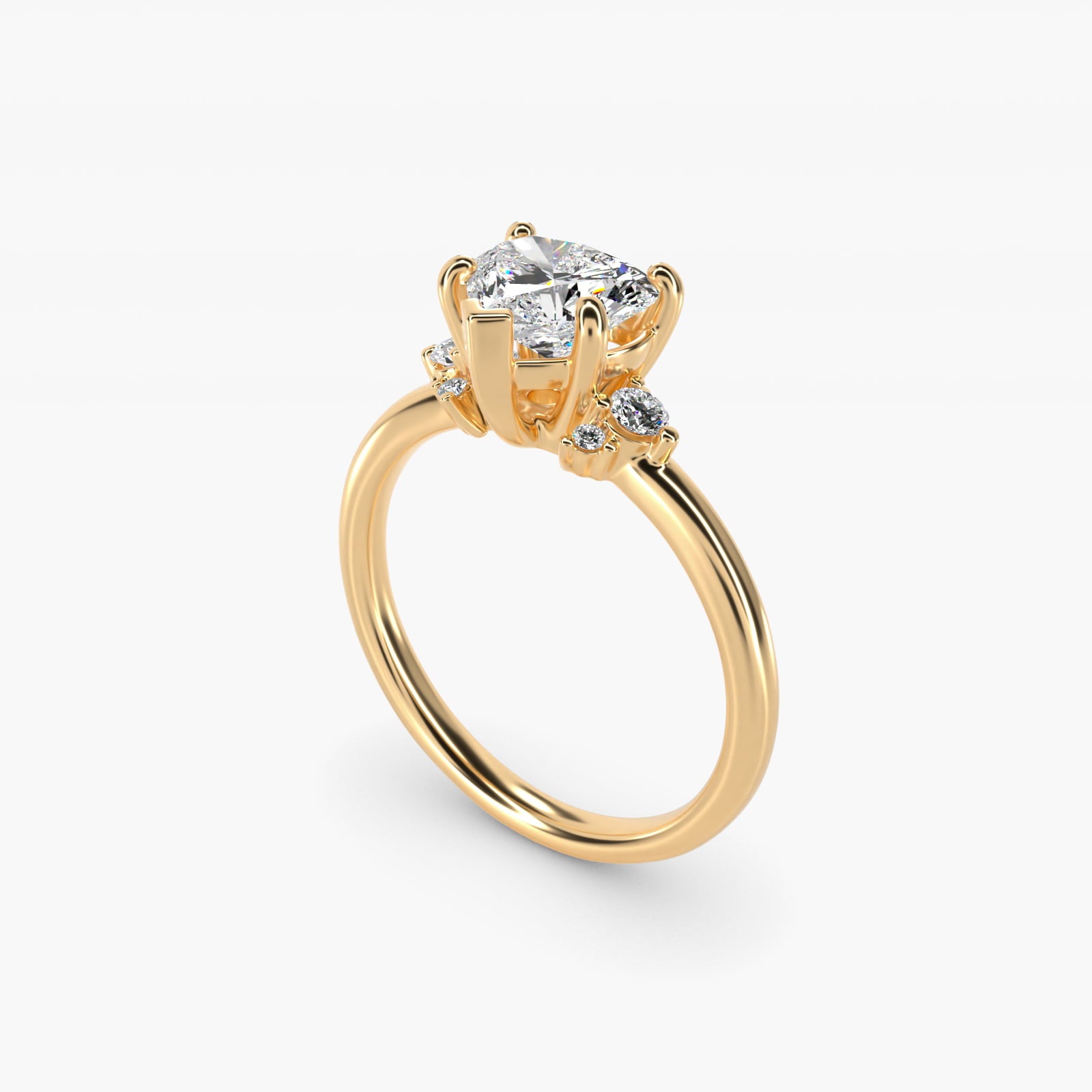 Petite Three Diamond Engagement Ring in 14k Yellow Gold (1/10 ct. tw.) - Heart Center
