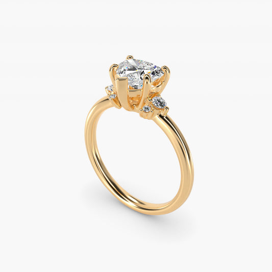 Petite Three Diamond Engagement Ring in 18k Yellow Gold (1/10 ct. tw.) - Heart Center
