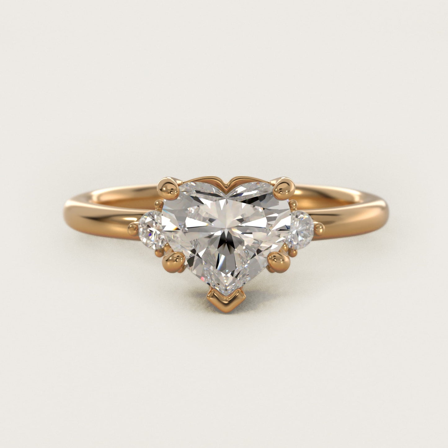 Petite Three Diamond Engagement Ring in 14k Yellow Gold (1/10 ct. tw.) - Heart Center