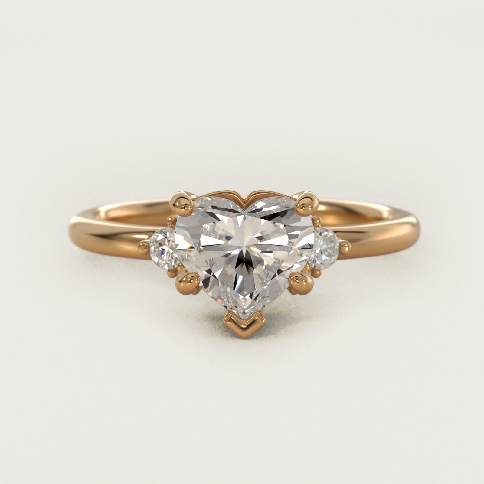Petite Three Diamond Engagement Ring in 18k Yellow Gold (1/10 ct. tw.) - Heart Center