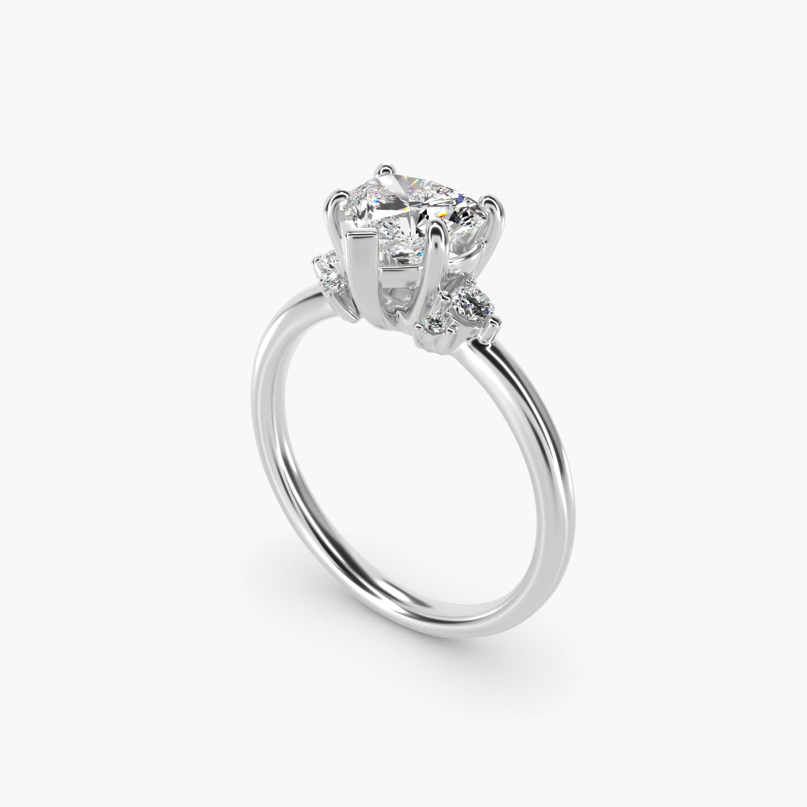 Petite Three Diamond Engagement Ring in Platinum (1/10 ct. tw.) - Heart Center