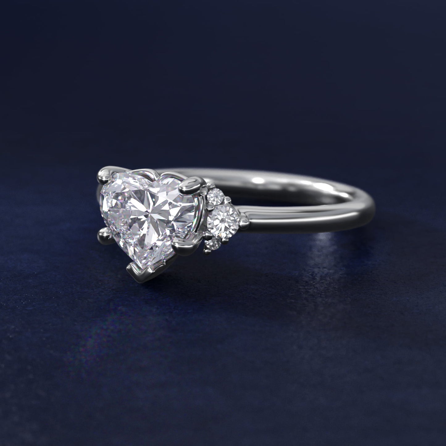 Petite Three Diamond Engagement Ring in Platinum (1/10 ct. tw.) - Heart Center