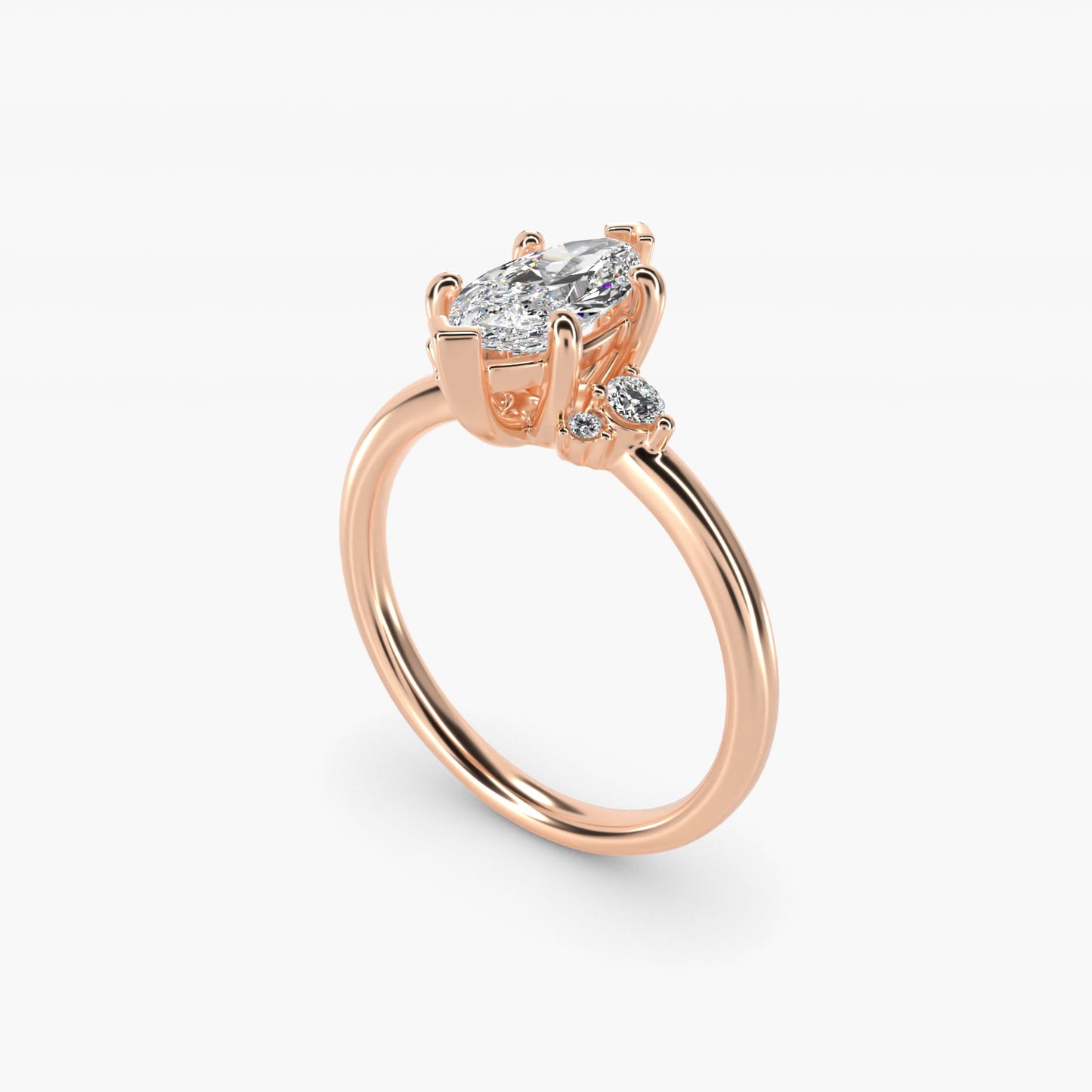 Petite Three Diamond Engagement Ring in 14k Rose Gold (1/10 ct. tw.) - Marquise Center