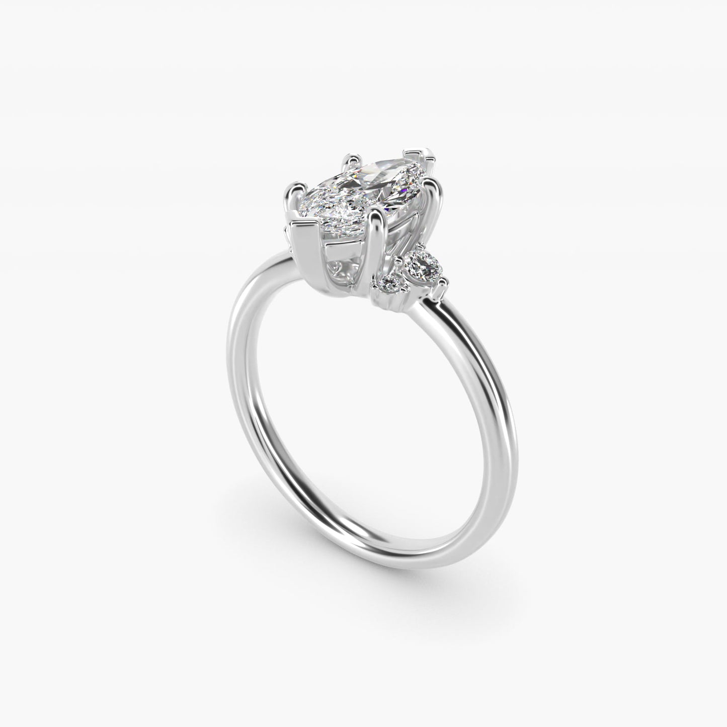 Petite Three Diamond Engagement Ring in 14k White Gold (1/10 ct. tw.) - Marquise Center