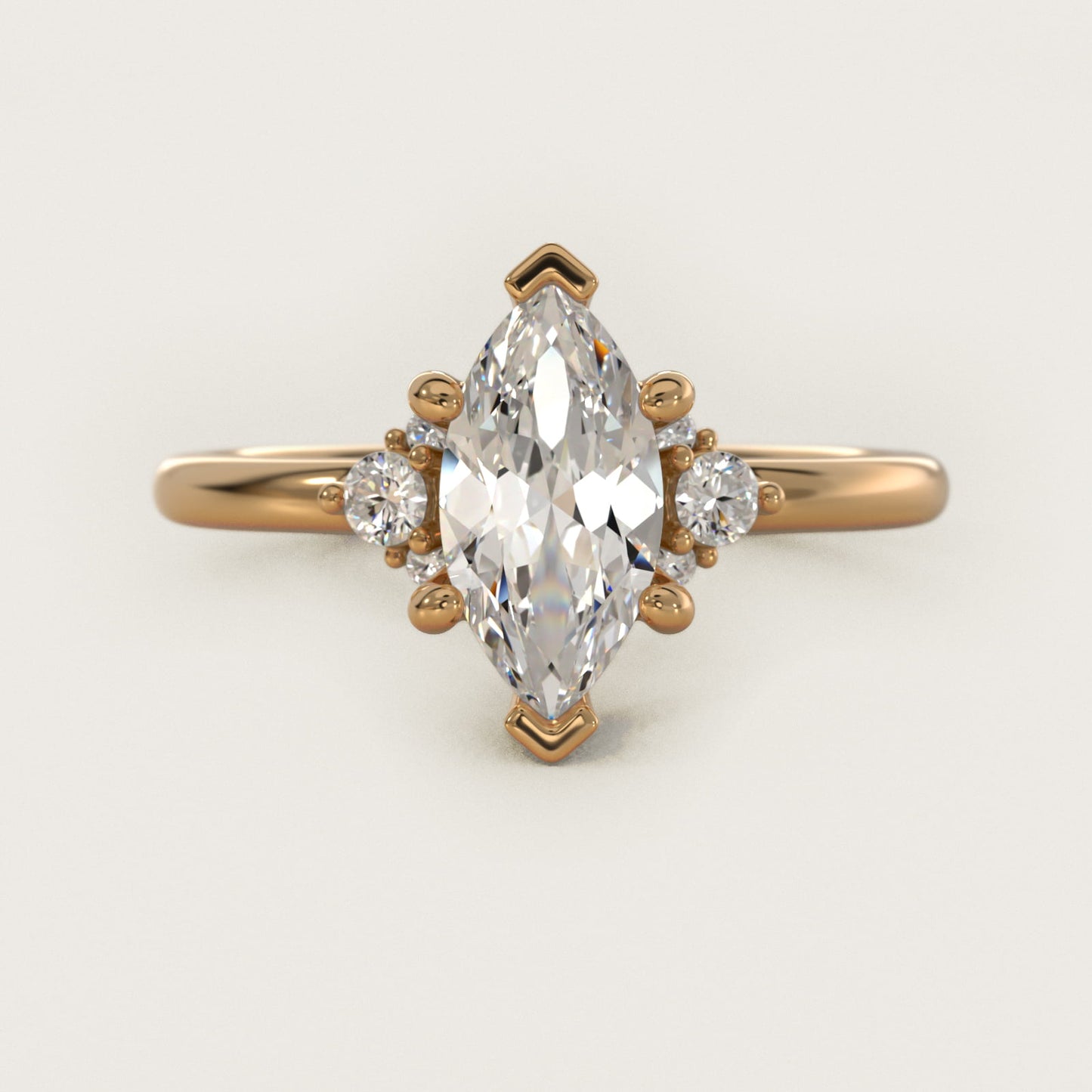 Petite Three Diamond Engagement Ring in 18k Yellow Gold (1/10 ct. tw.) - Marquise Center