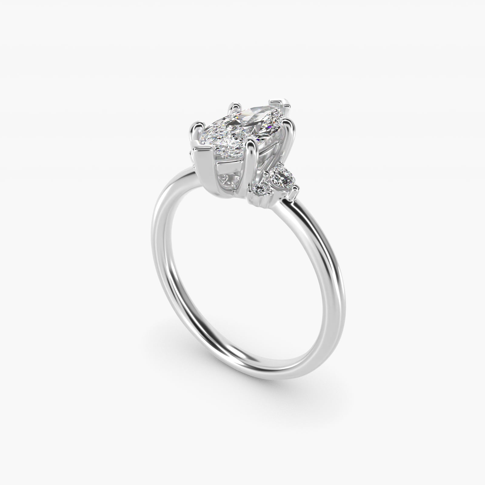 Petite Three Diamond Engagement Ring in Platinum (1/10 ct. tw.) - Marquise Center