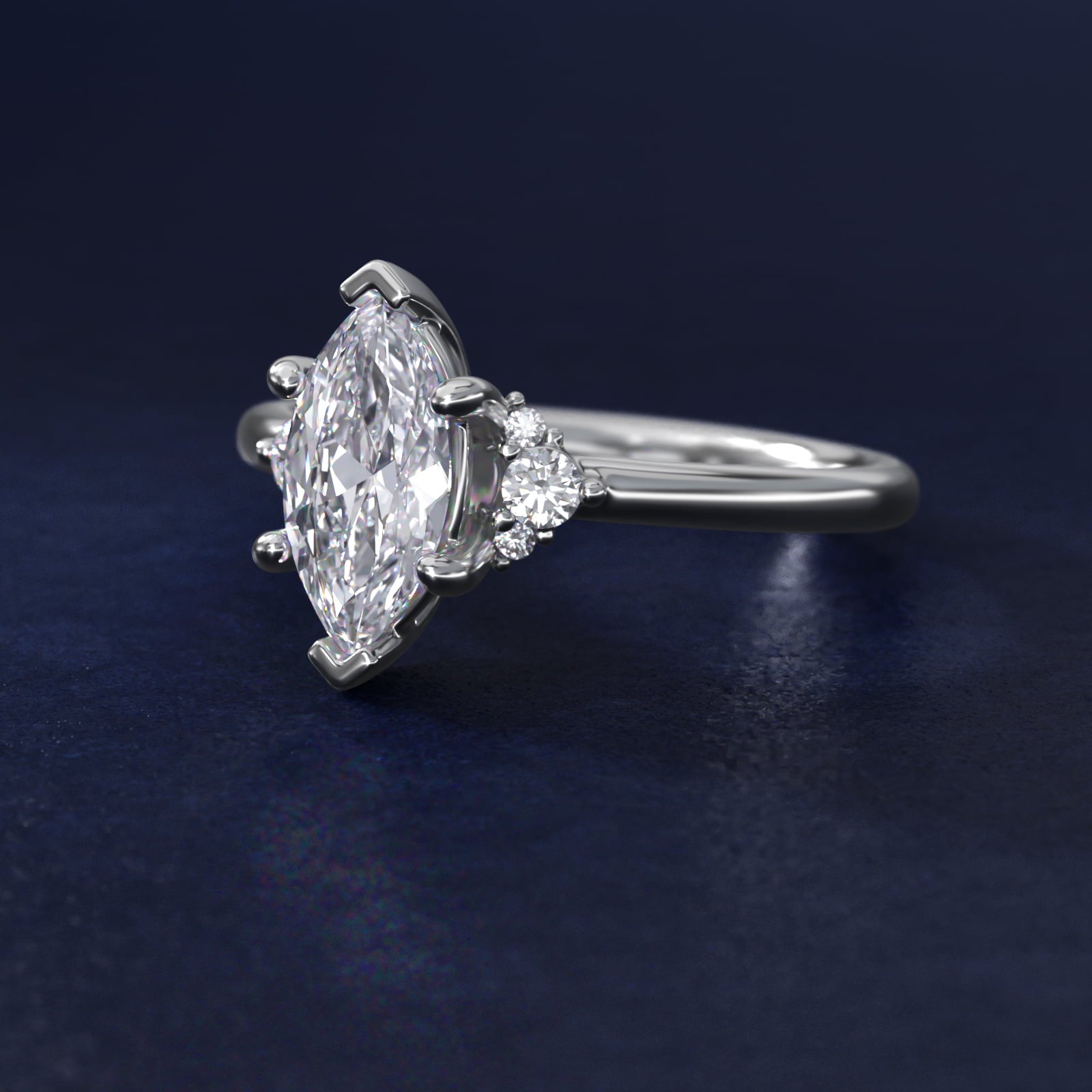 Petite Three Diamond Engagement Ring in Platinum (1/10 ct. tw.) - Marquise Center