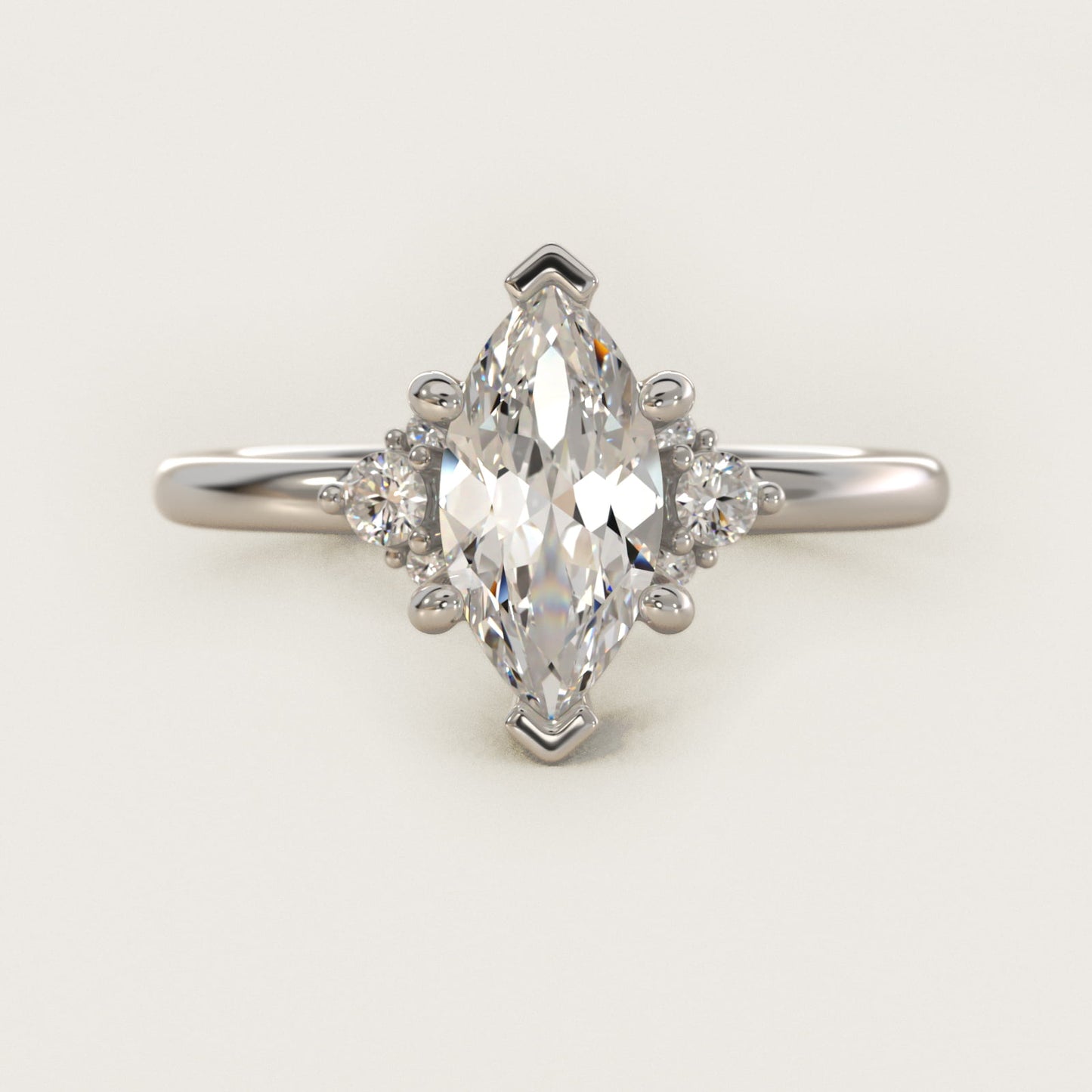 Petite Three Diamond Engagement Ring in Platinum (1/10 ct. tw.) - Marquise Center