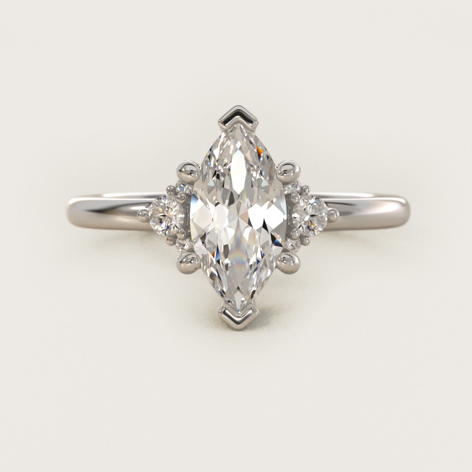 Petite Three Diamond Engagement Ring in Platinum (1/10 ct. tw.) - Marquise Center