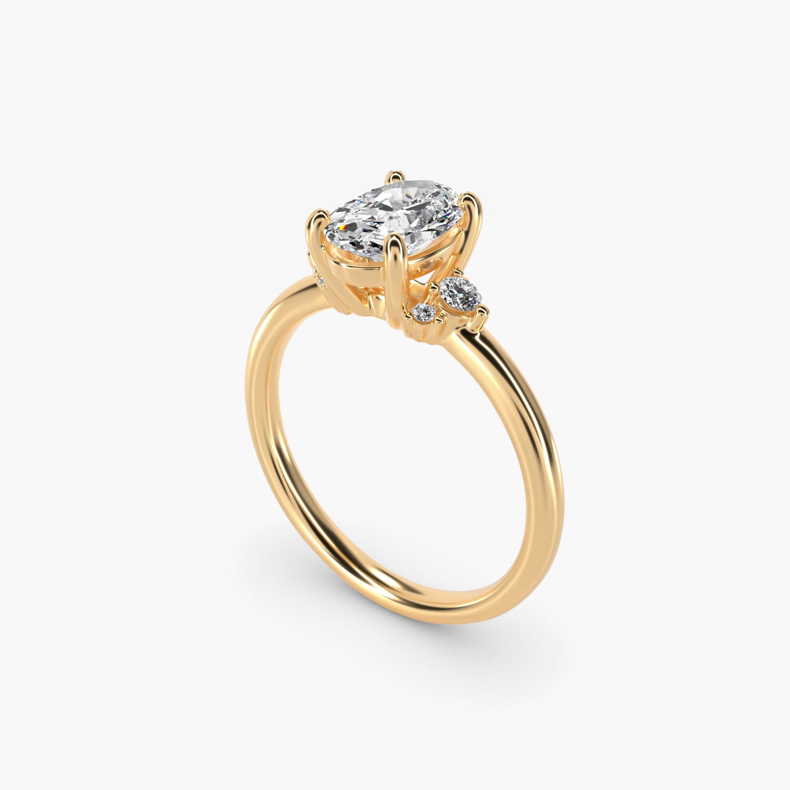 Petite Three Diamond Engagement Ring in 18k Yellow Gold (1/10 ct. tw.) - Oval Center