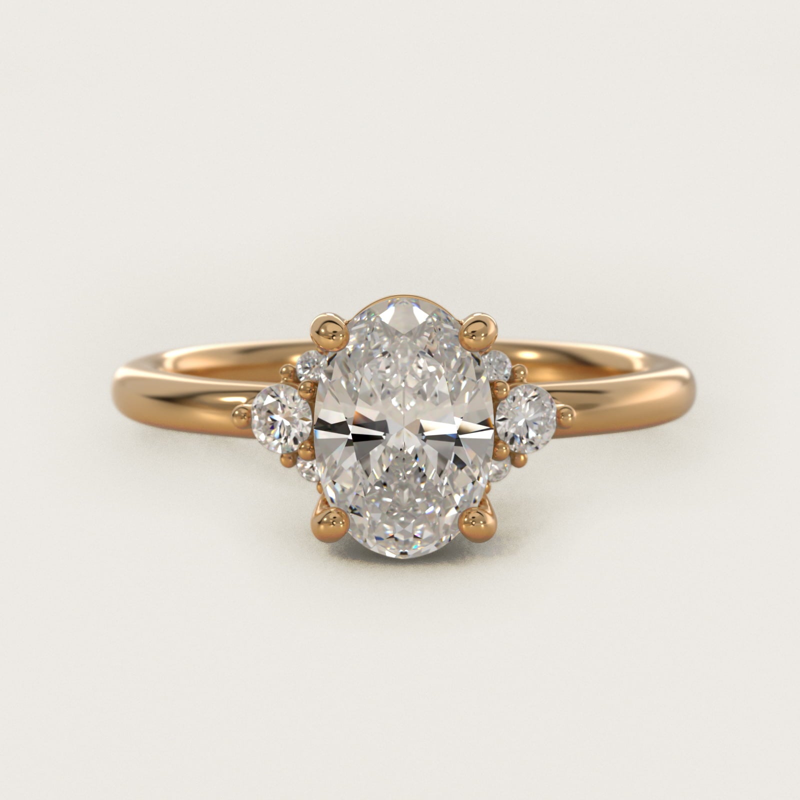 Petite Three Diamond Engagement Ring in 14k Yellow Gold (1/10 ct. tw.) - Oval Center