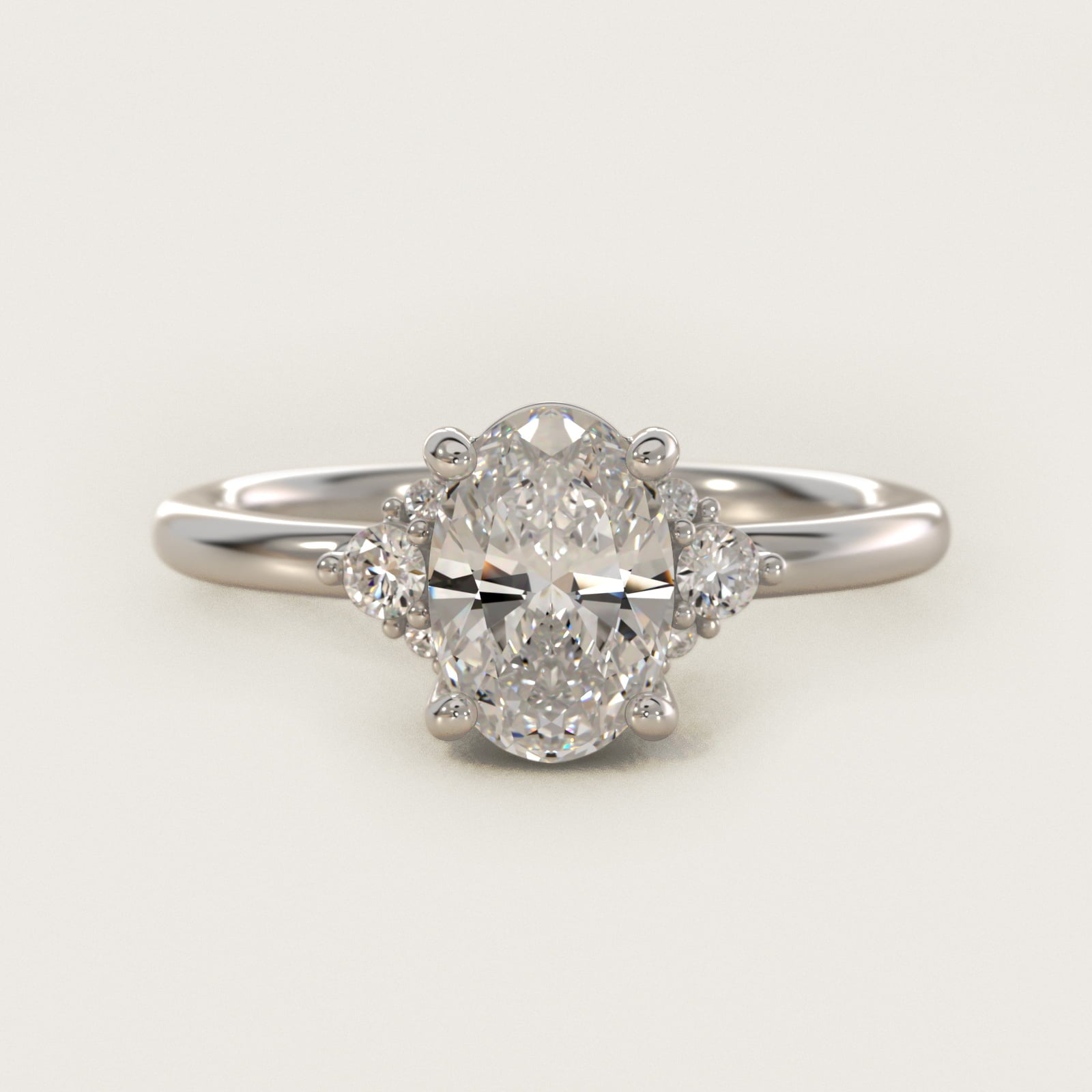Petite Three Diamond Engagement Ring in Platinum (1/10 ct. tw.) - Oval Center