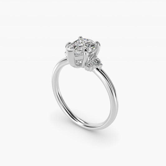 Petite Three Diamond Engagement Ring in 18k White Gold (1/10 ct. tw.) - Pear Center
