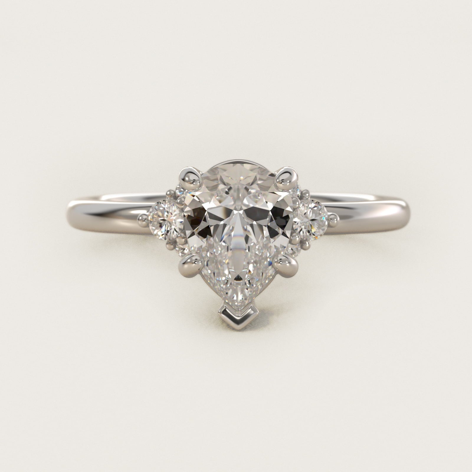 Petite Three Diamond Engagement Ring in 18k White Gold (1/10 ct. tw.) - Pear Center