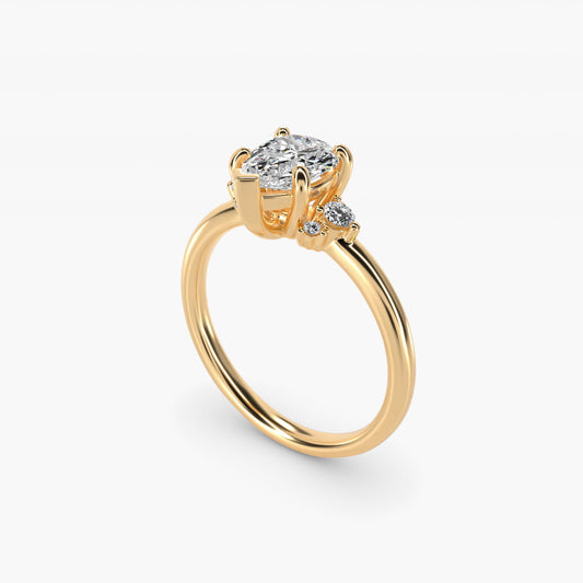 Petite Three Diamond Engagement Ring in 14k Yellow Gold (1/10 ct. tw.) - Pear Center